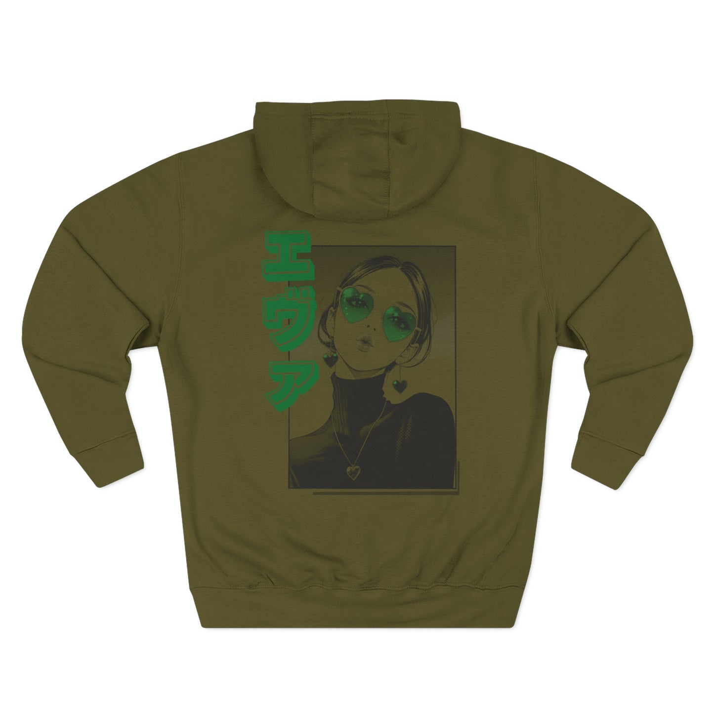 Saku Same - Eva - Anime Girl Graphic Hoodie with Japanese Text - Minimal Front Rose, Back Panel Art