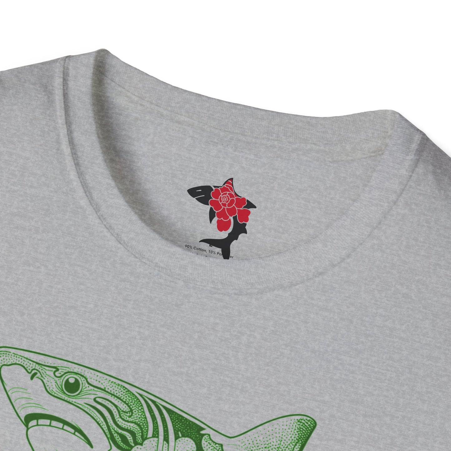 Saku Same - Blooming Shark T-Shirt — Green Peony Shark Graphic Tee