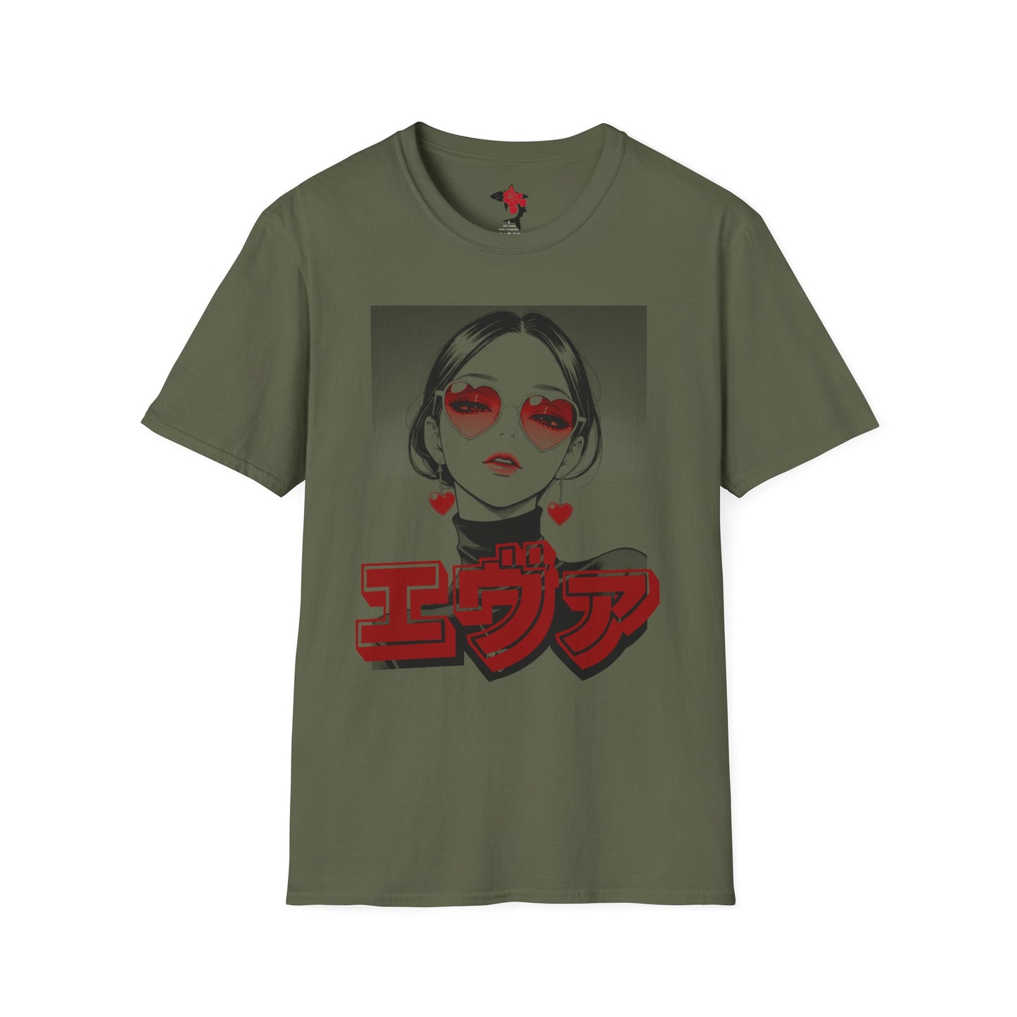 Saku Same - Eva - Anime Heart-Eyed Girl T-Shirt — Japanese Text Graphic Tee