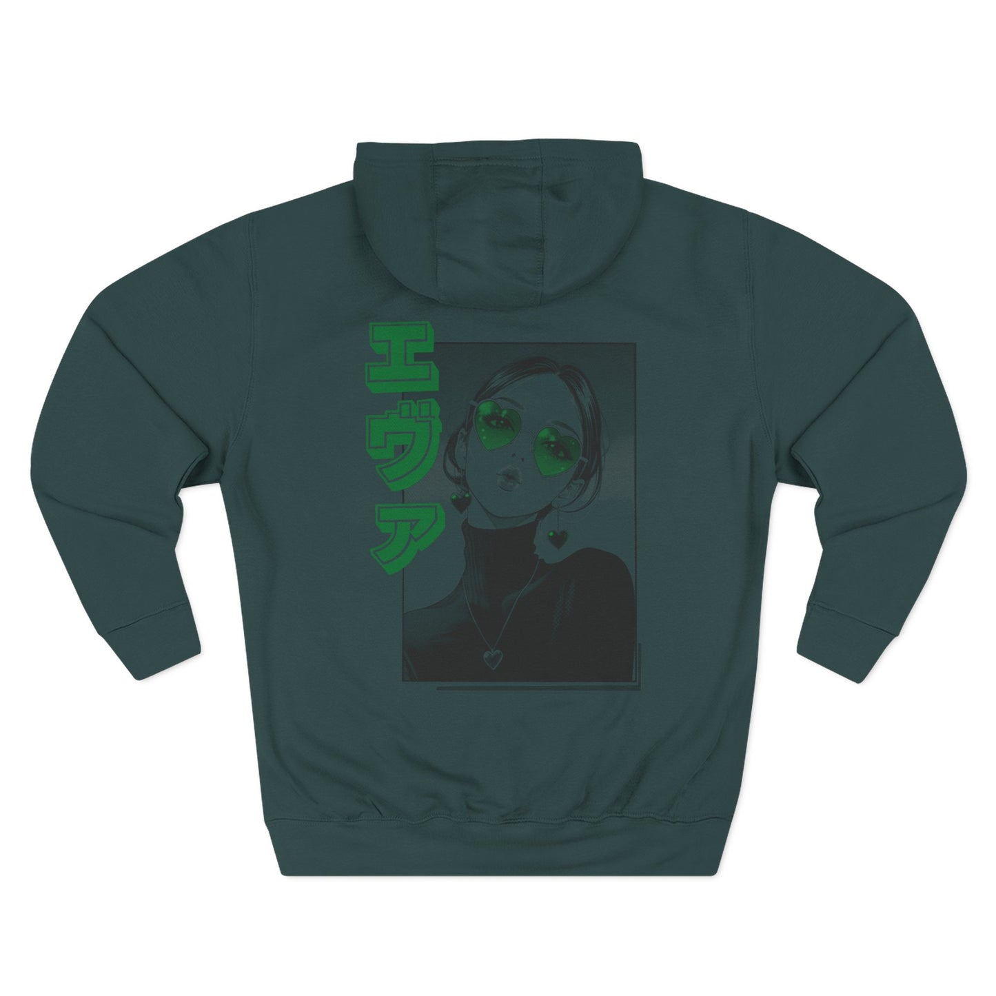 Saku Same - Eva - Anime Girl Graphic Hoodie with Japanese Text - Minimal Front Rose, Back Panel Art