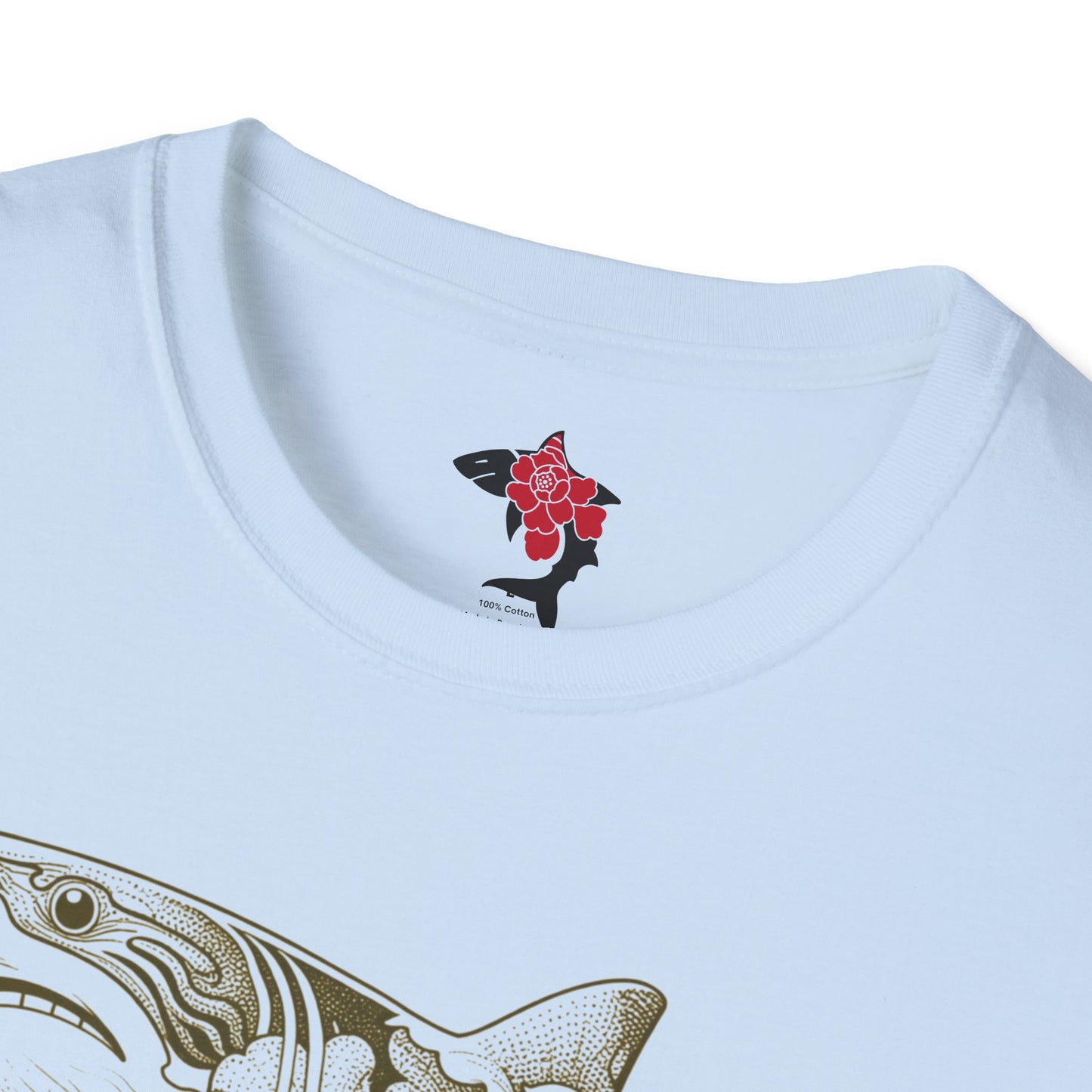 Saku Same - Blooming  Shark Graphic T-Shirt - Japanese Peony Tattoo Style