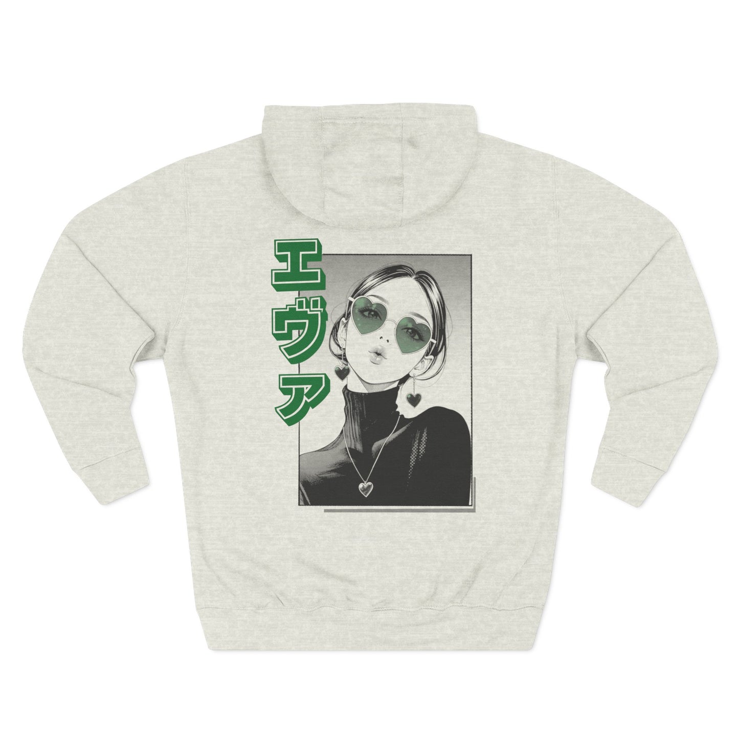Saku Same - Eva - Anime Girl Graphic Hoodie with Japanese Text - Minimal Front Rose, Back Panel Art