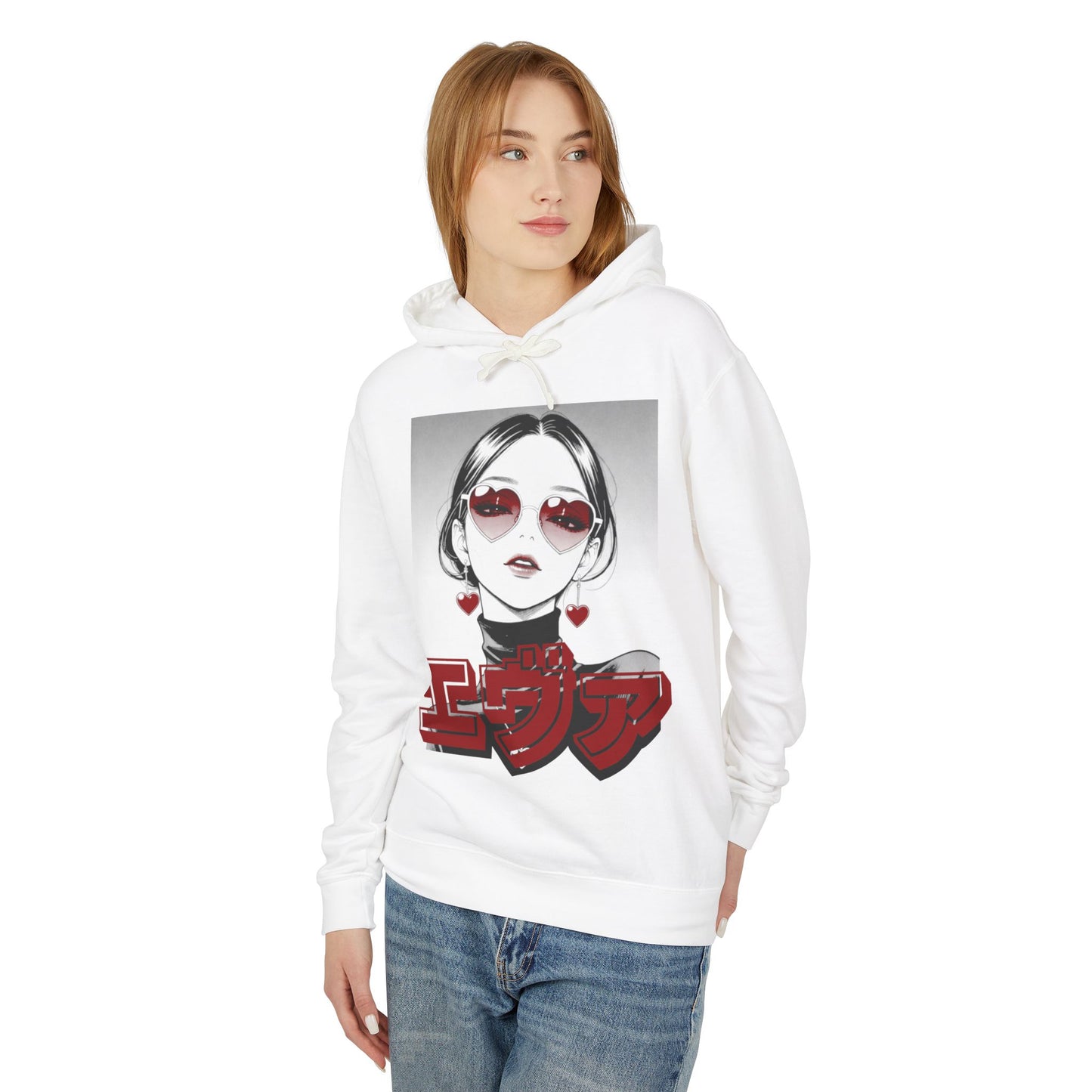 Sake Same -EVA -Anime Girl Heart Sunglasses Hoodie Retro Japanese Text Graphic Sweatshirt