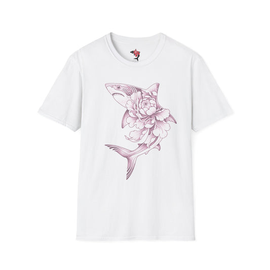 Saku Same - Blooming Shark T-shirt-  Pink Peony Shark Graphic T-Shirt
