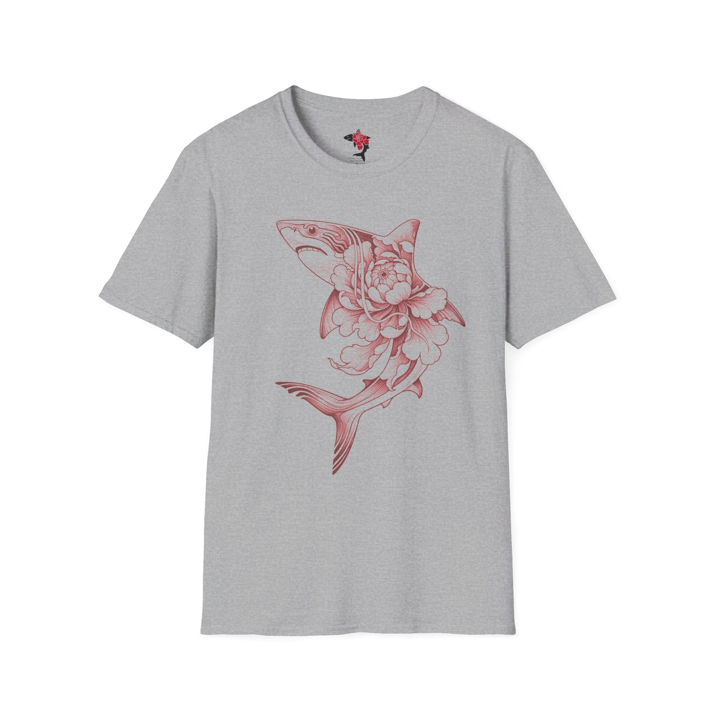 Saku Same - Blooming  Shark T-Shirt - Rose Tattoo Style Graphic Tee