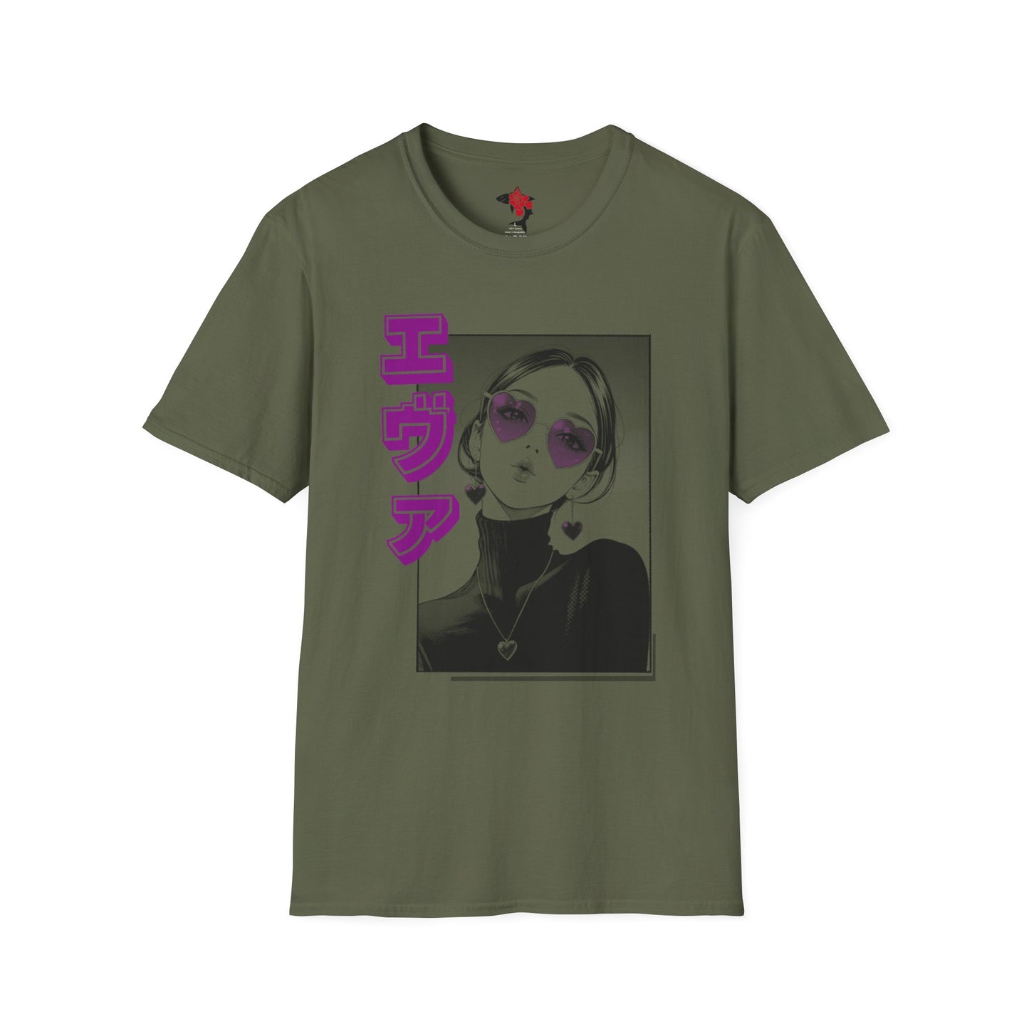 Saku Same - Eva - Anime Girl Portrait T-Shirt with Japanese Text Eva  (エヴァ) — Retro Cool Graphic Tee