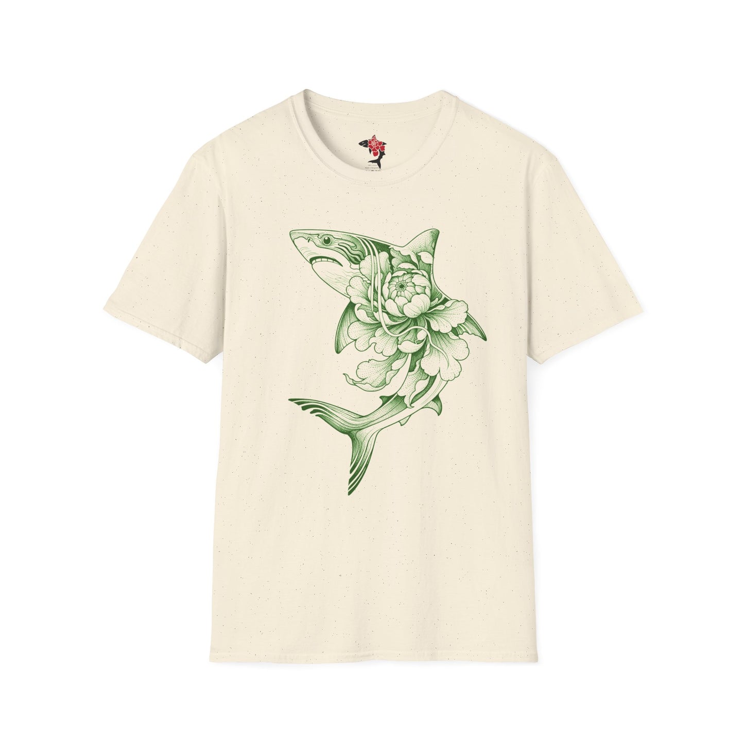 Saku Same - Blooming Shark T-Shirt — Green Peony Shark Graphic Tee