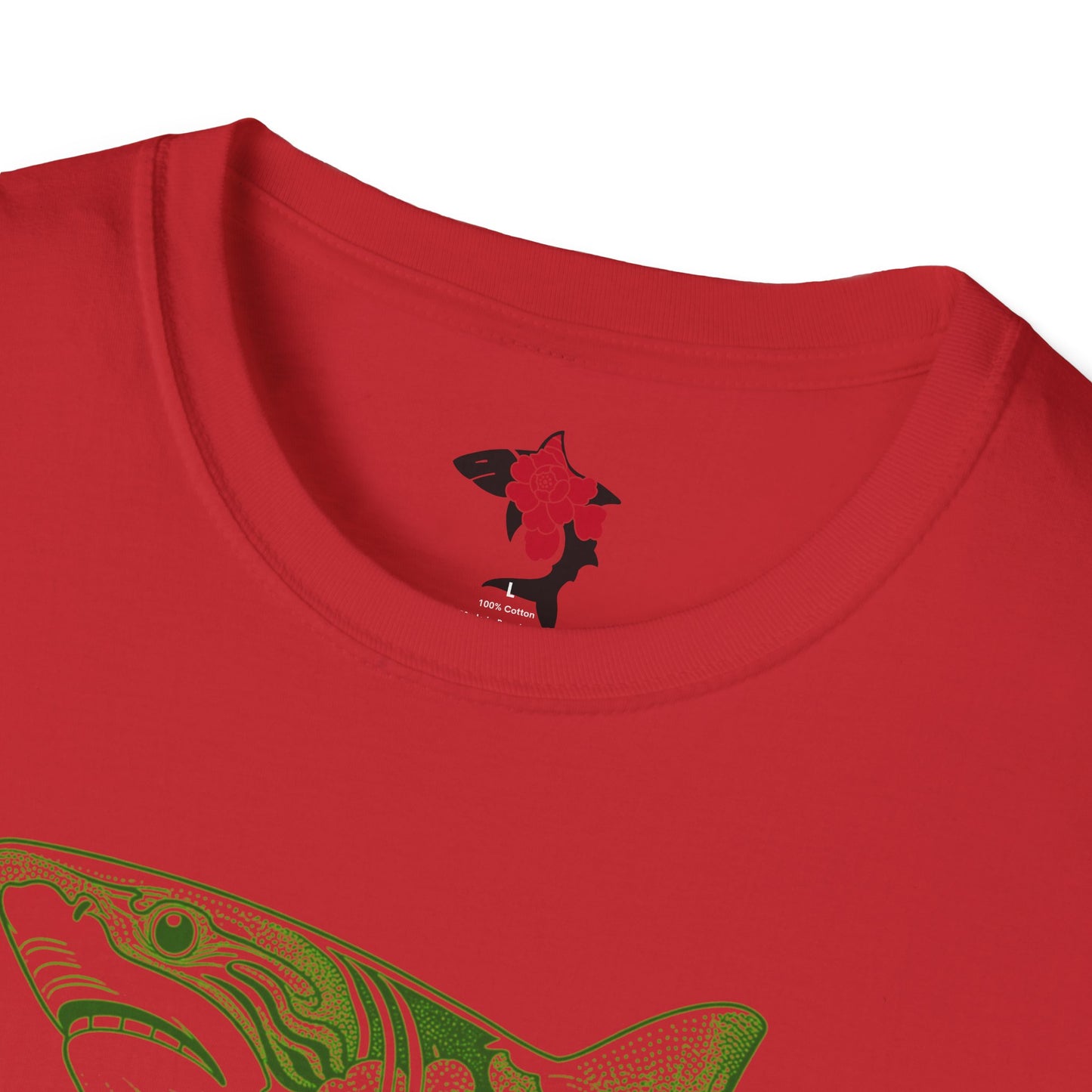 Saku Same - Blooming Shark T-Shirt — Green Peony Shark Graphic Tee