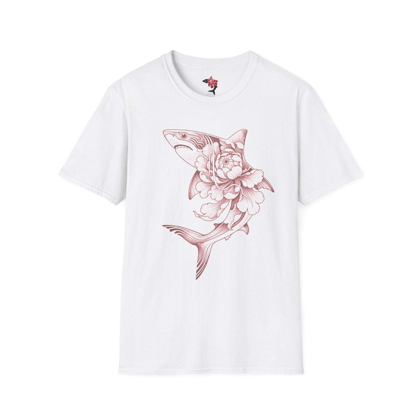 Saku Same - Blooming  Shark T-Shirt - Rose Tattoo Style Graphic Tee