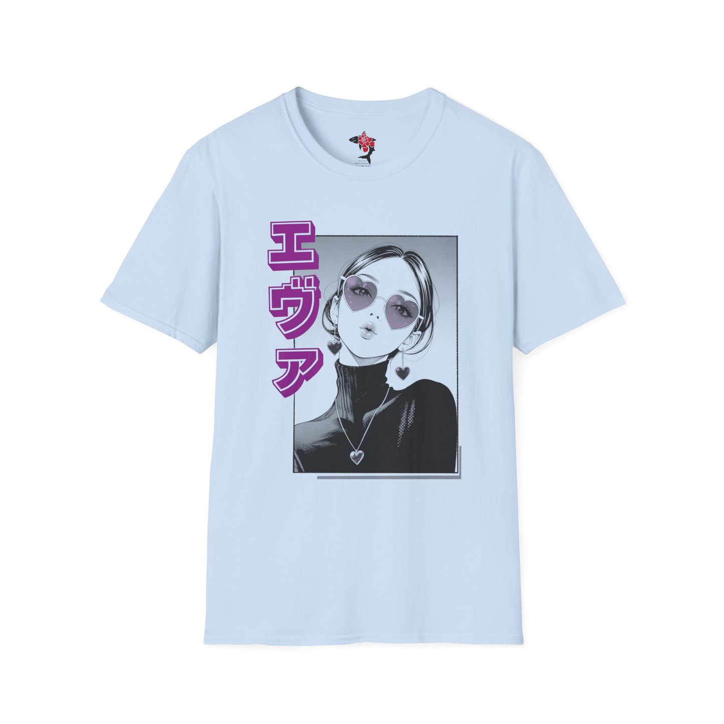 Saku Same - Eva - Anime Girl Portrait T-Shirt with Japanese Text Eva  (エヴァ) — Retro Cool Graphic Tee