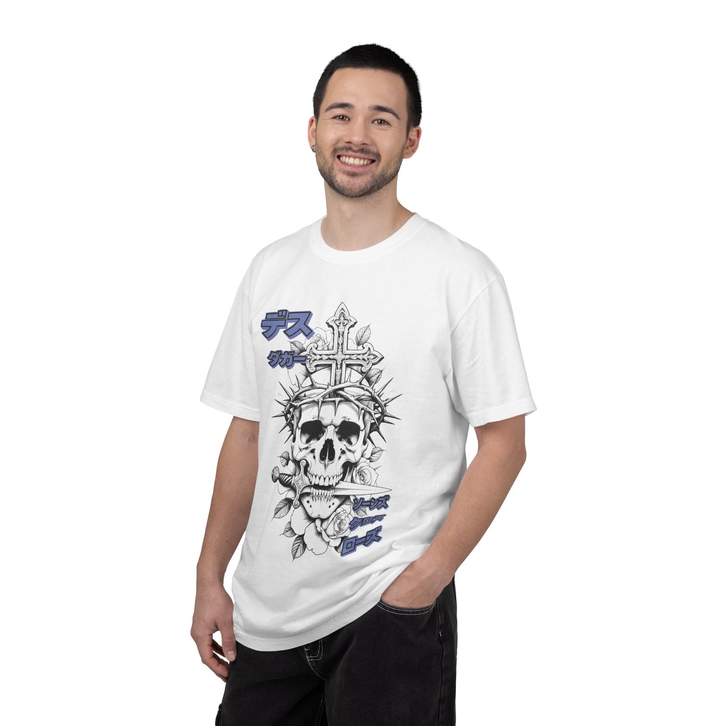 Saku Same - Skull & Rose T-Shirt Japanese Text Graphic Tee