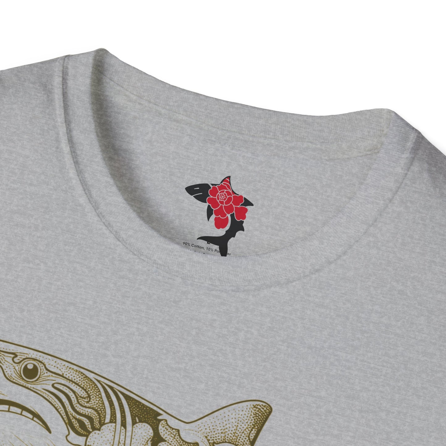 Saku Same - Blooming  Shark Graphic T-Shirt - Japanese Peony Tattoo Style