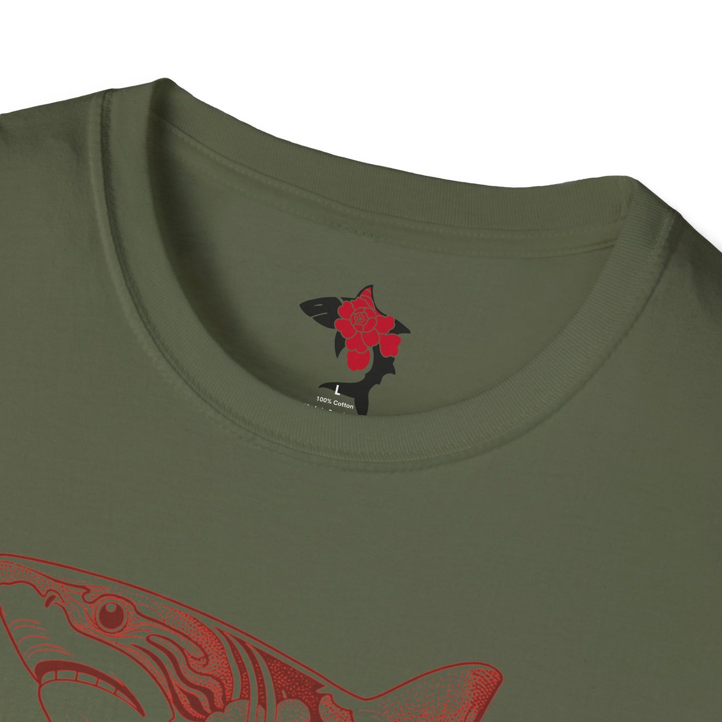 Saku Same - Blooming  Shark T-Shirt - Rose Tattoo Style Graphic Tee