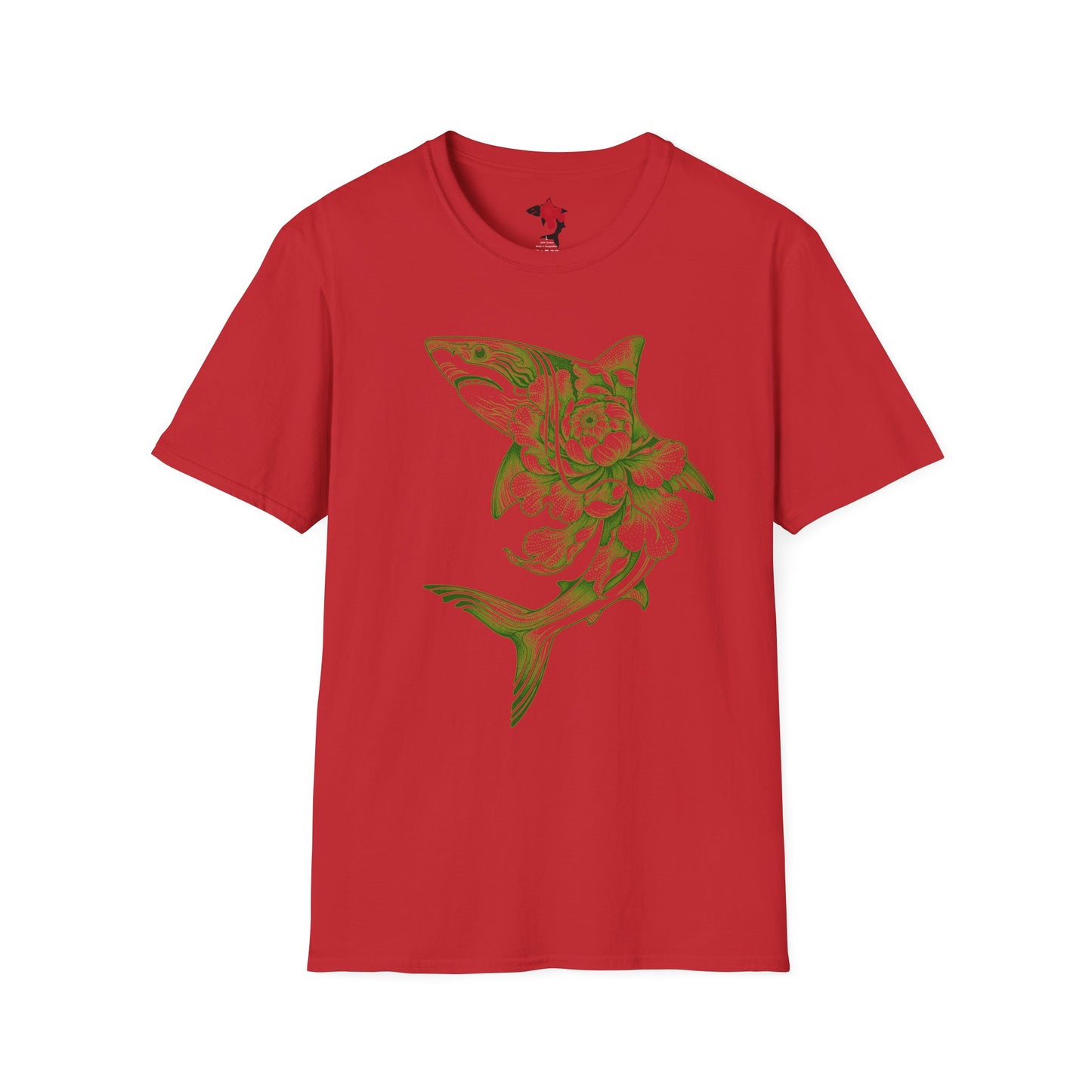 Saku Same - Blooming Shark T-Shirt — Green Peony Shark Graphic Tee