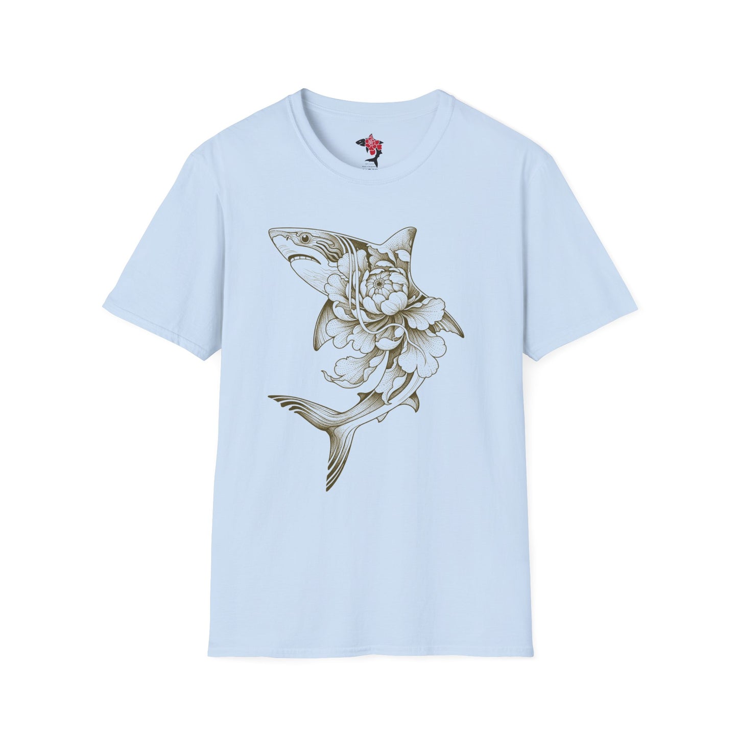 Saku Same - Blooming  Shark Graphic T-Shirt - Japanese Peony Tattoo Style
