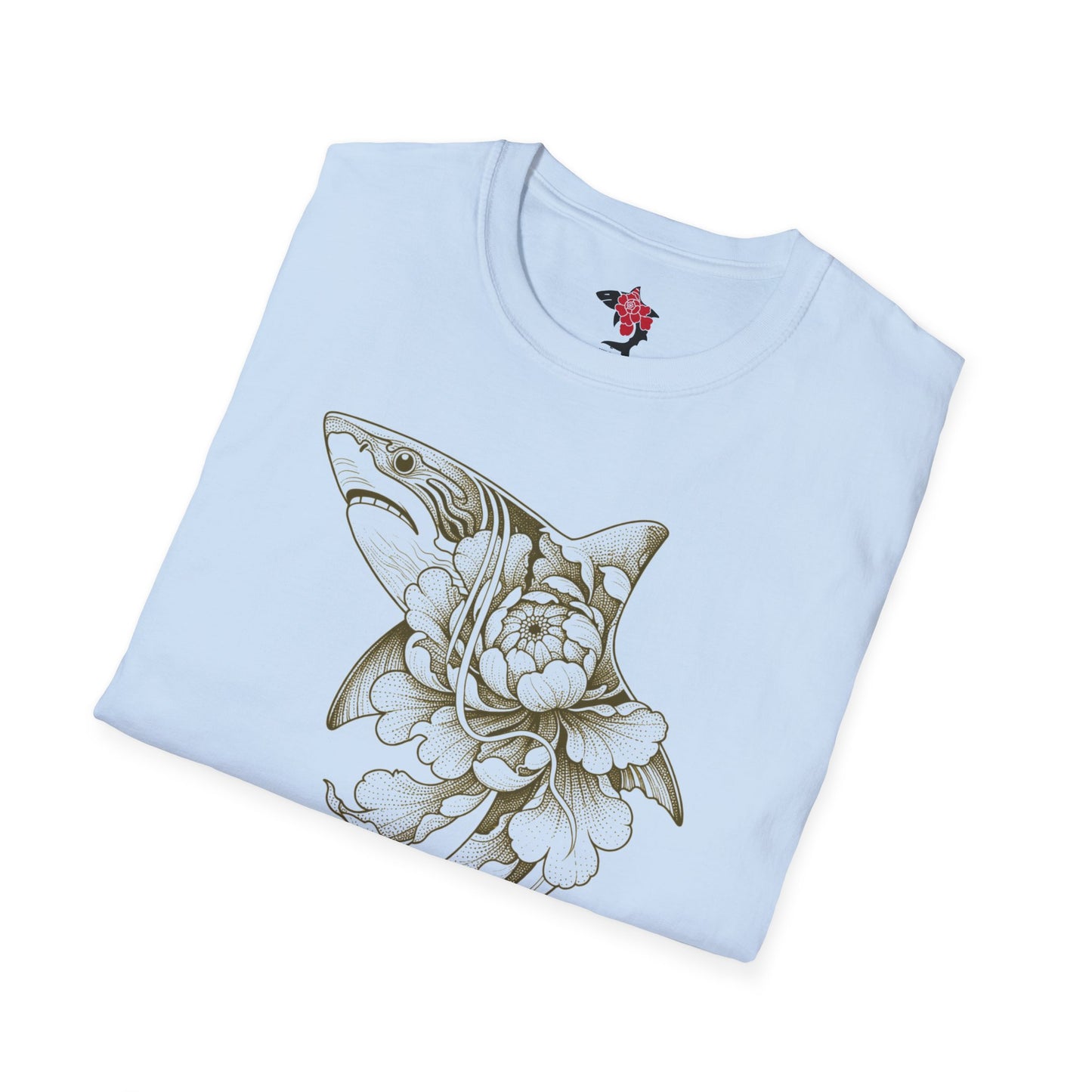 Saku Same - Blooming  Shark Graphic T-Shirt - Japanese Peony Tattoo Style