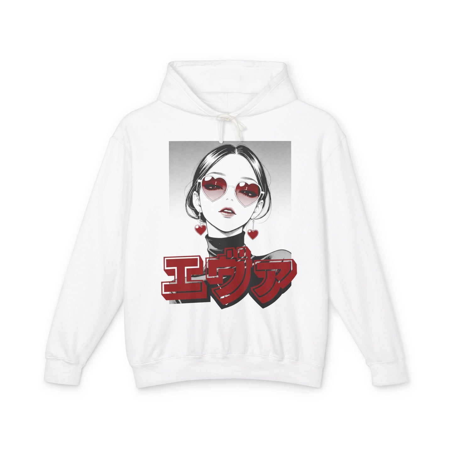 Sake Same -EVA -Anime Girl Heart Sunglasses Hoodie Retro Japanese Text Graphic Sweatshirt