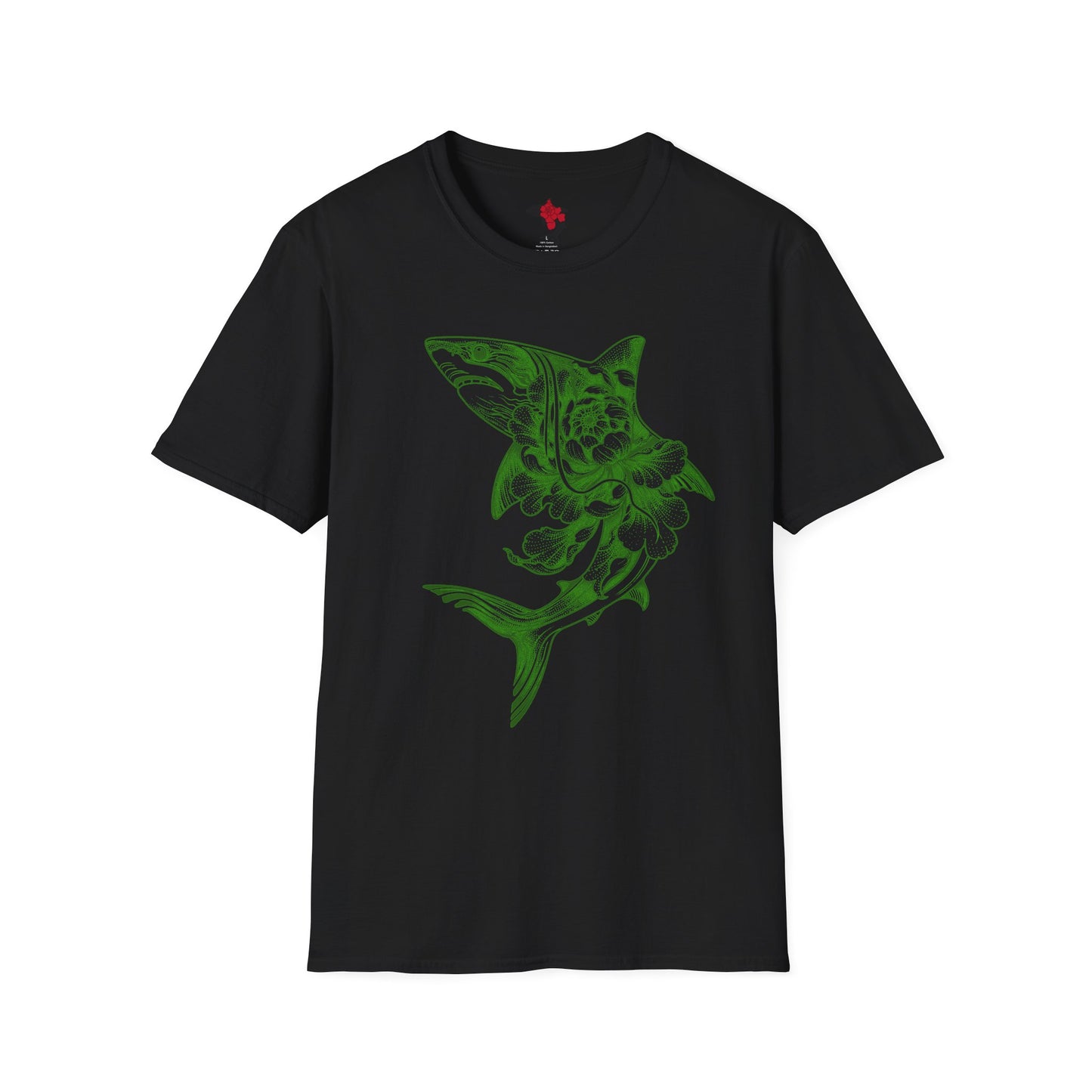 Saku Same - Blooming Shark T-Shirt — Green Peony Shark Graphic Tee
