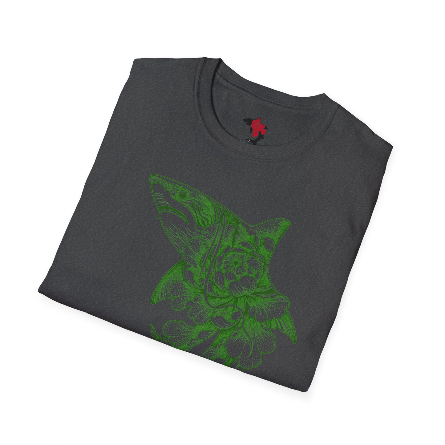 Saku Same - Blooming Shark T-Shirt — Green Peony Shark Graphic Tee