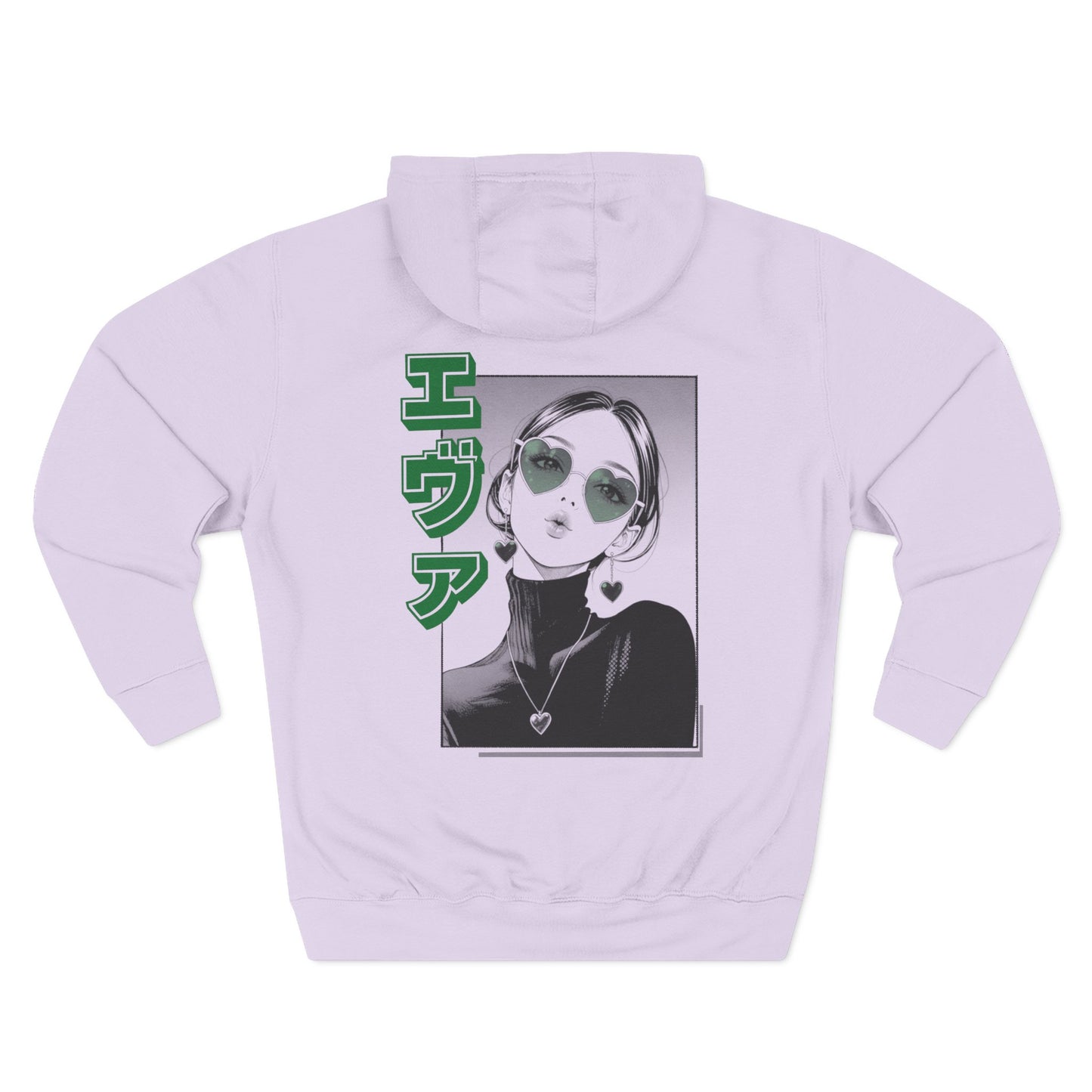 Saku Same - Eva - Anime Girl Graphic Hoodie with Japanese Text - Minimal Front Rose, Back Panel Art