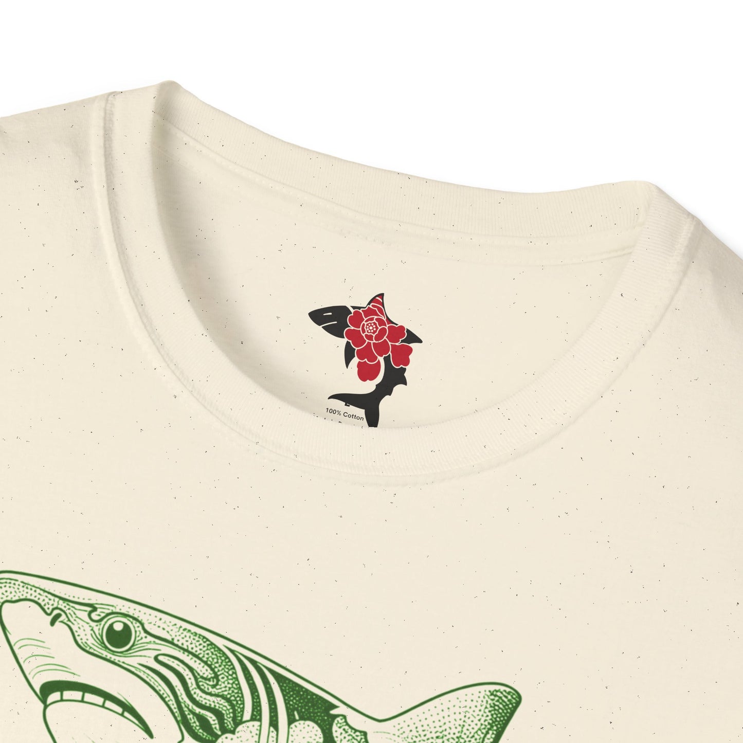 Saku Same - Blooming Shark T-Shirt — Green Peony Shark Graphic Tee