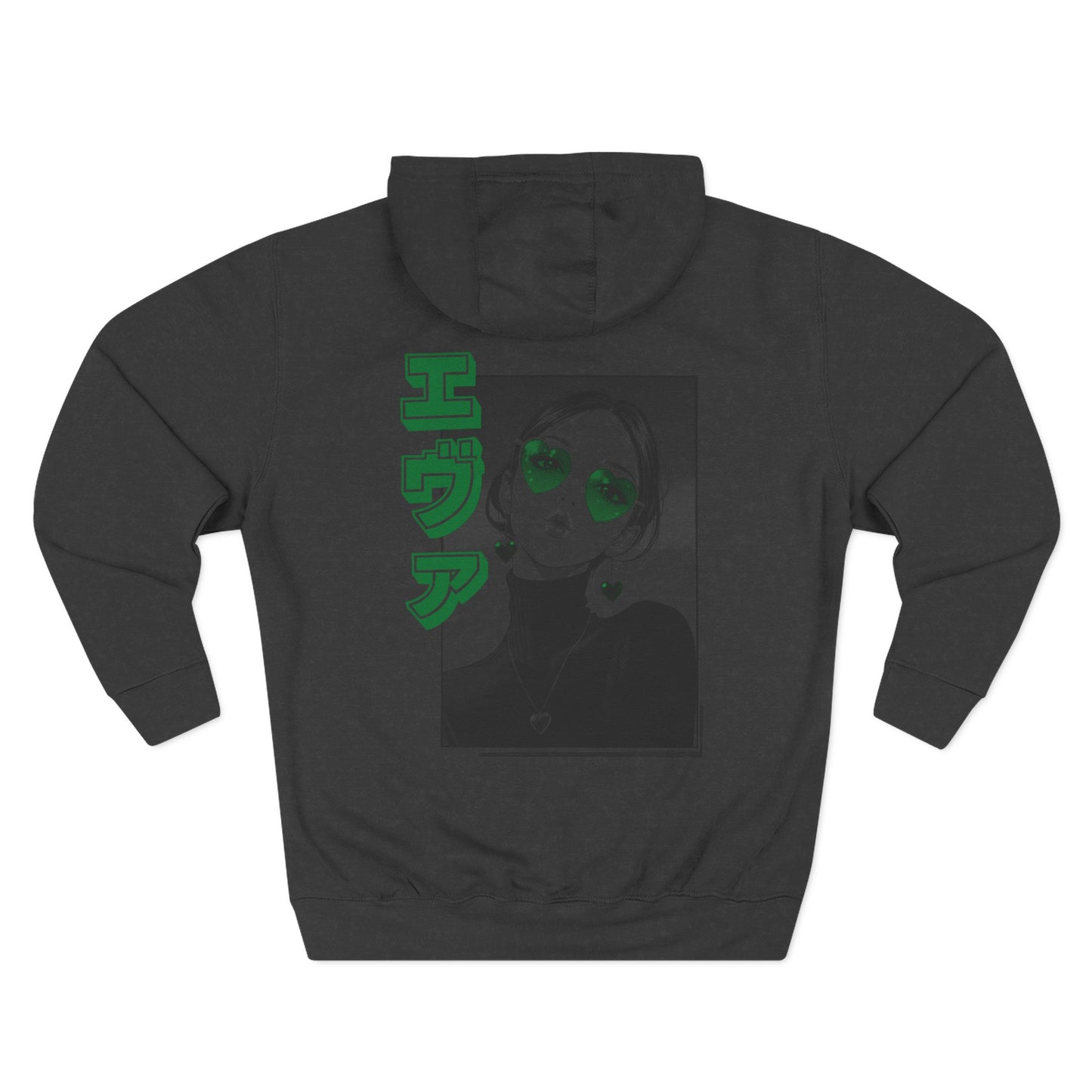 Saku Same - Eva - Anime Girl Graphic Hoodie with Japanese Text - Minimal Front Rose, Back Panel Art