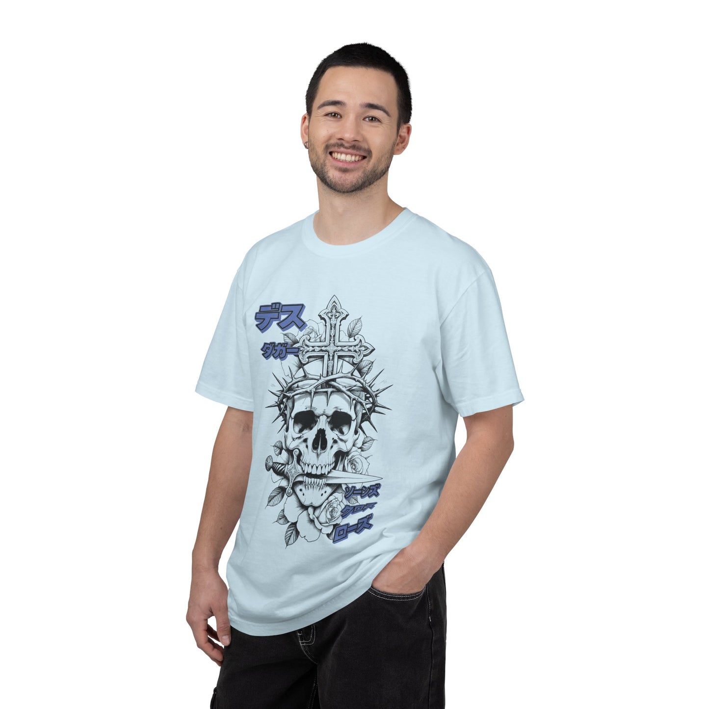 Saku Same - Skull & Rose T-Shirt Japanese Text Graphic Tee