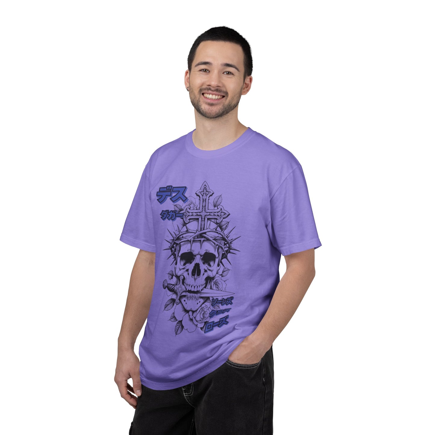 Saku Same - Skull & Rose T-Shirt Japanese Text Graphic Tee