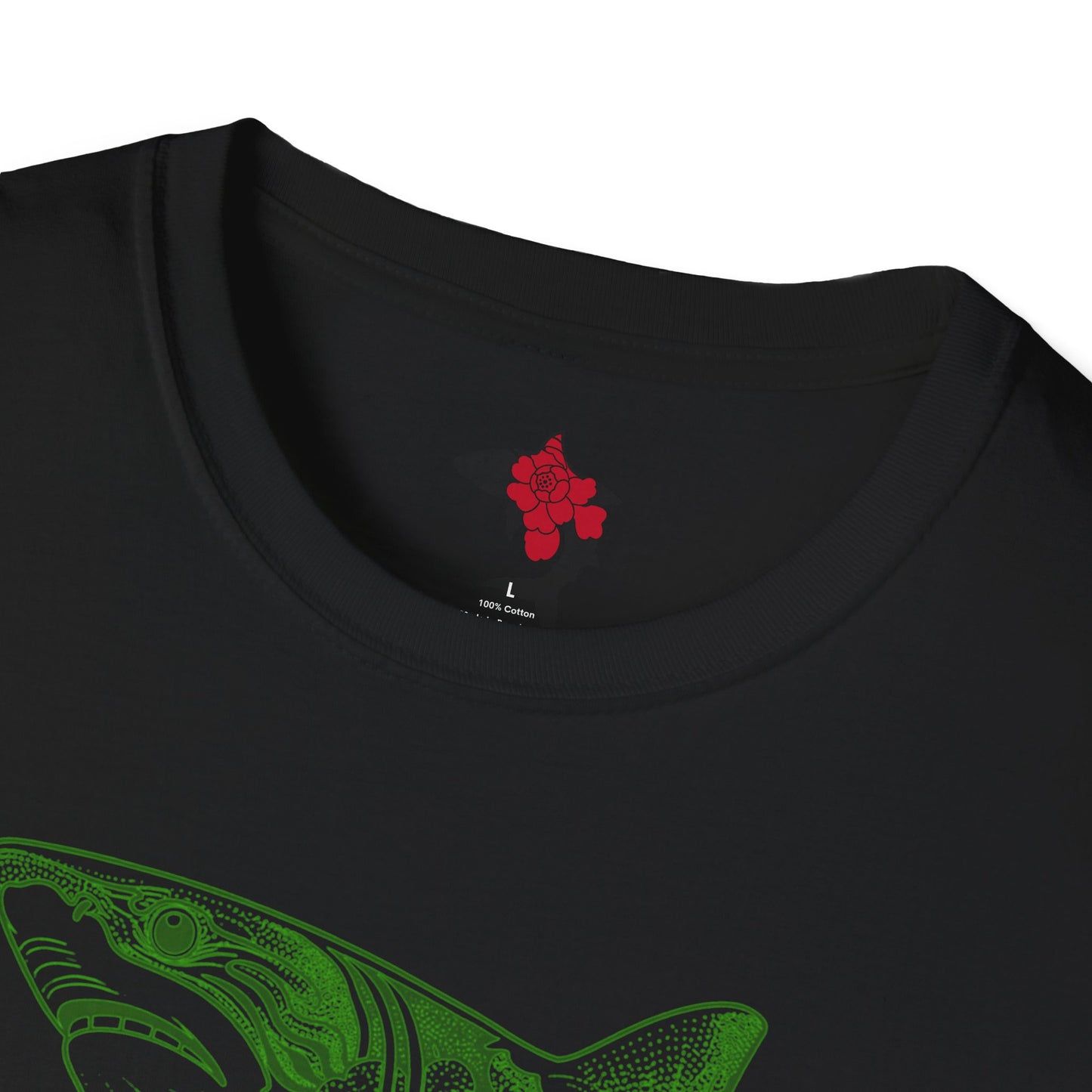 Saku Same - Blooming Shark T-Shirt — Green Peony Shark Graphic Tee