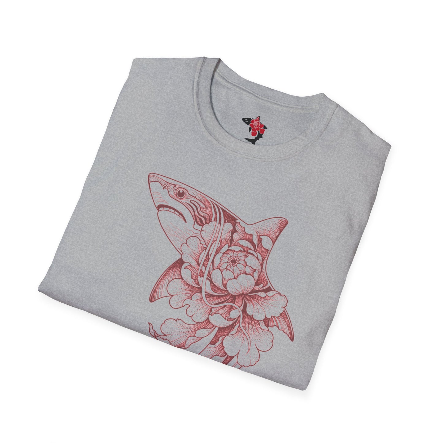Saku Same - Blooming  Shark T-Shirt - Rose Tattoo Style Graphic Tee