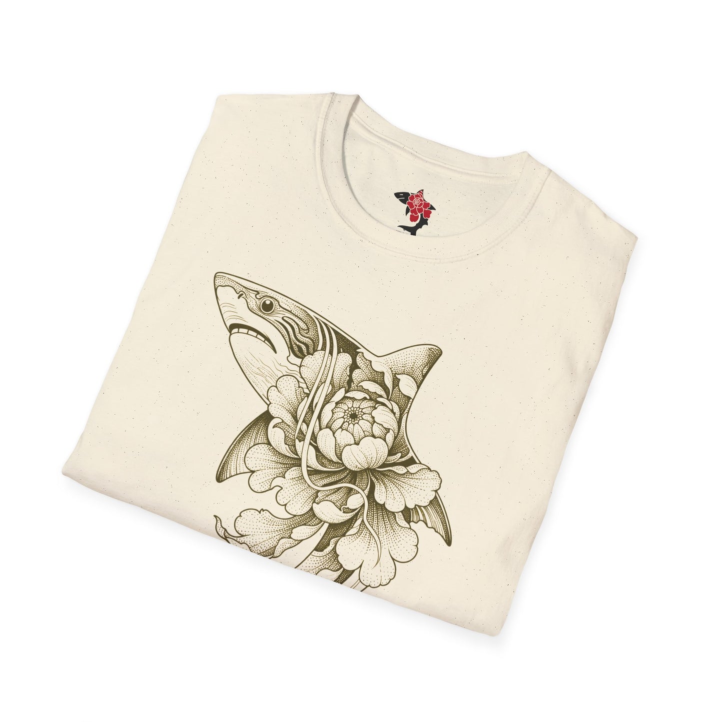 Saku Same - Blooming  Shark Graphic T-Shirt - Japanese Peony Tattoo Style
