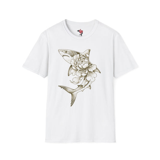 Saku Same - Blooming  Shark Graphic T-Shirt - Japanese Peony Tattoo Style