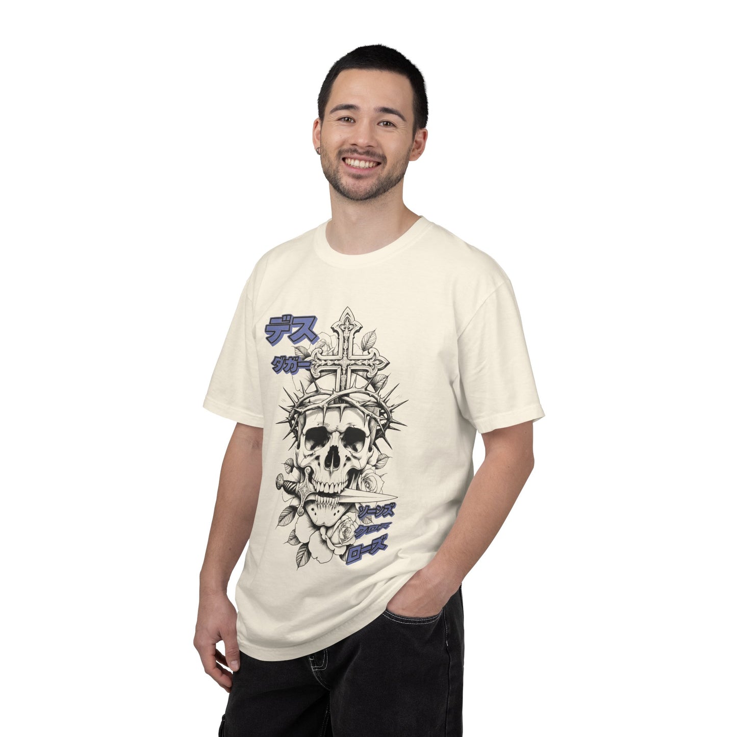 Saku Same - Skull & Rose T-Shirt Japanese Text Graphic Tee