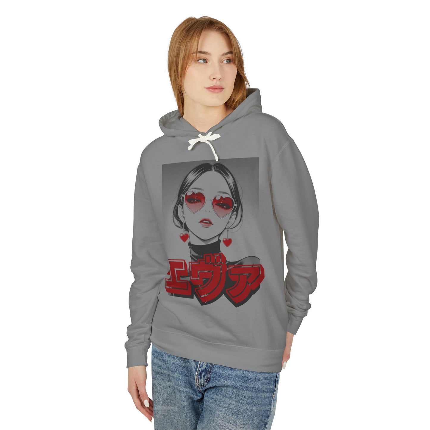 Sake Same -EVA -Anime Girl Heart Sunglasses Hoodie Retro Japanese Text Graphic Sweatshirt