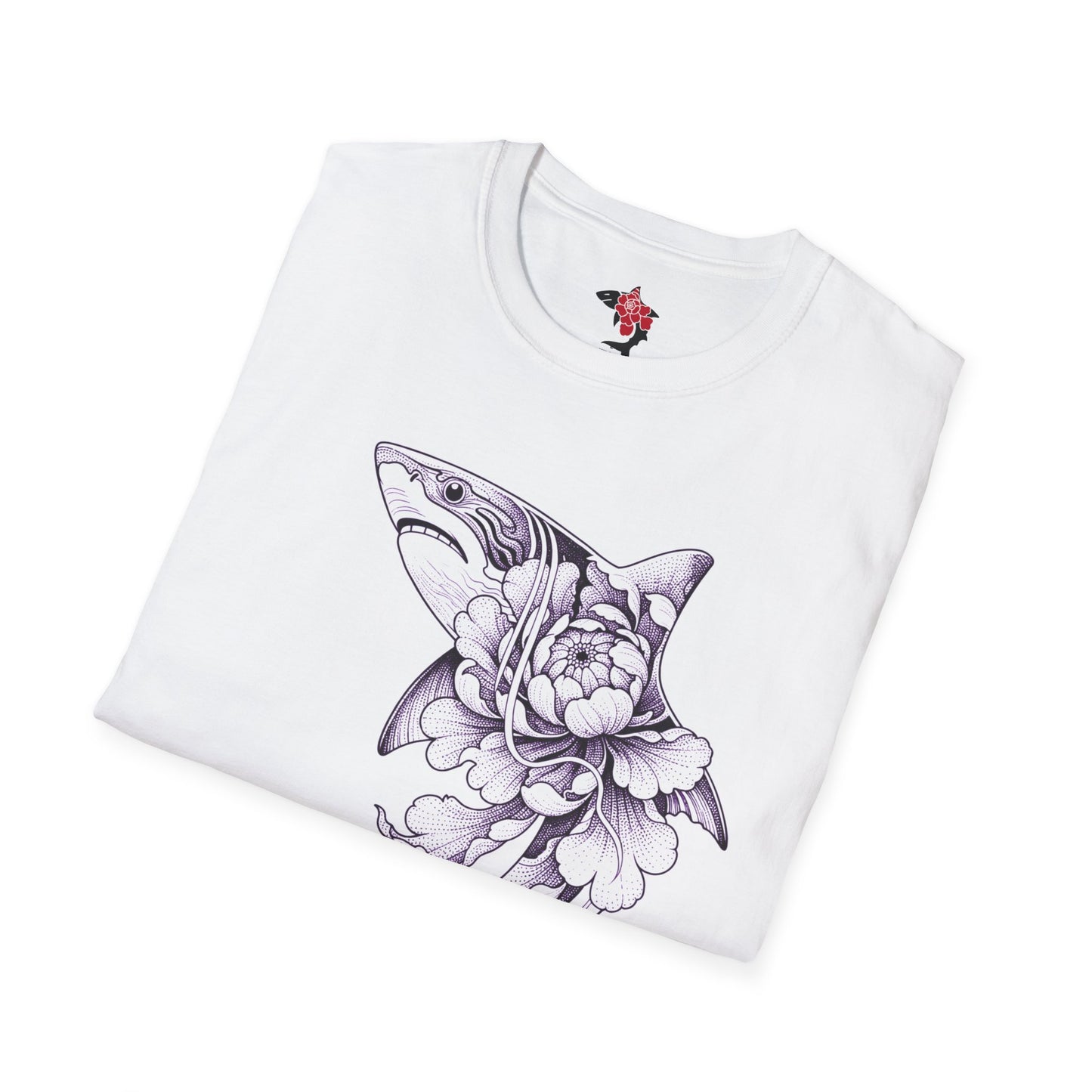 Saku Same - Blooming Shark T-Shirt — Artistic Peony Shark Graphic Tee