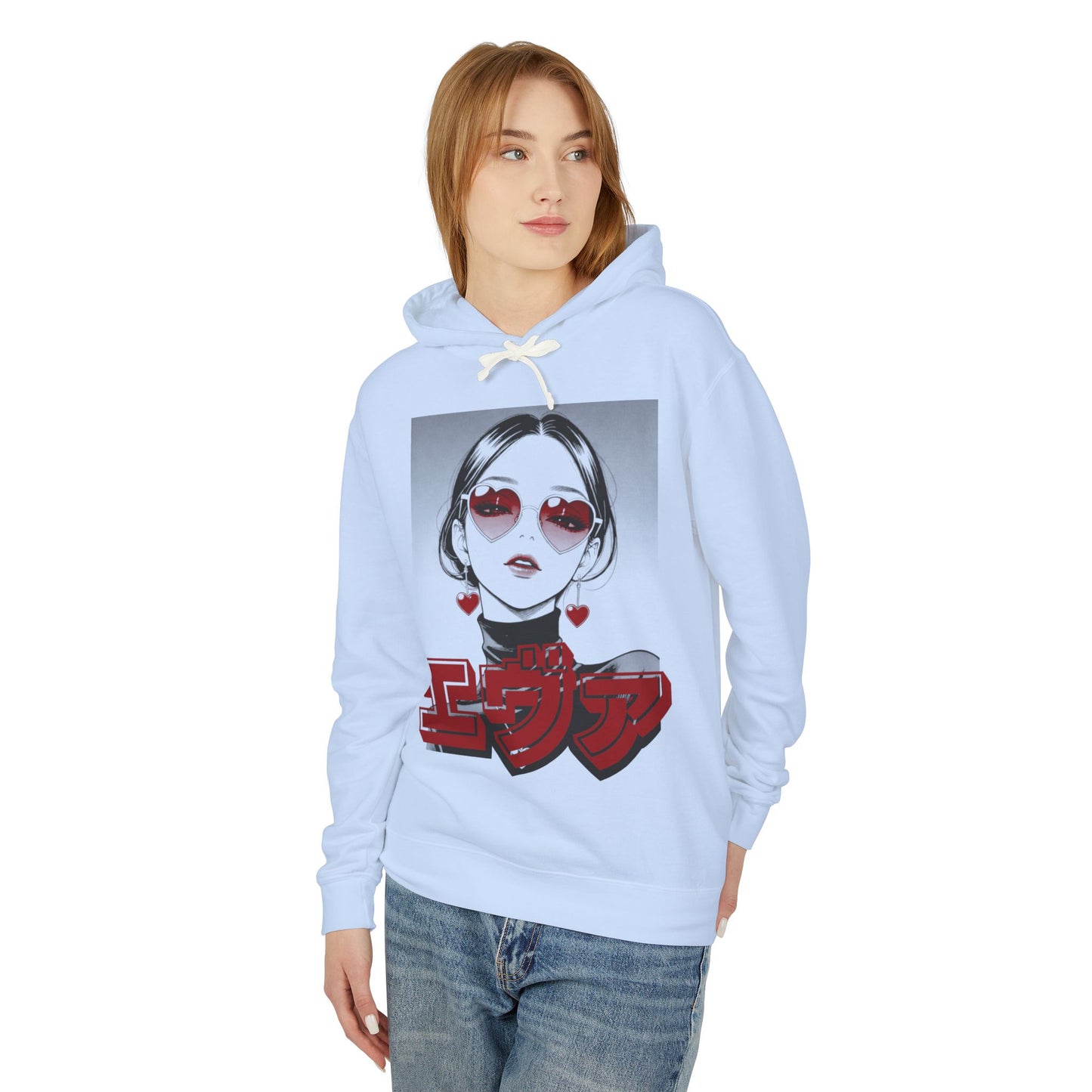 Sake Same -EVA -Anime Girl Heart Sunglasses Hoodie Retro Japanese Text Graphic Sweatshirt