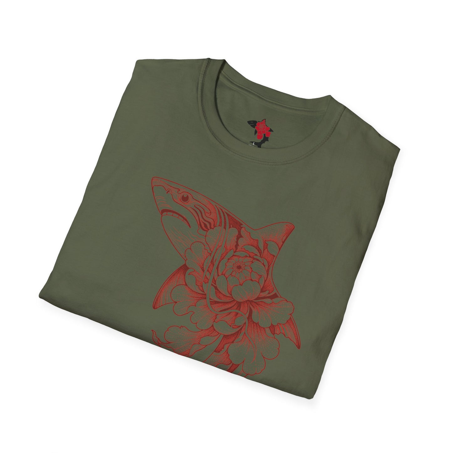 Saku Same - Blooming  Shark T-Shirt - Rose Tattoo Style Graphic Tee