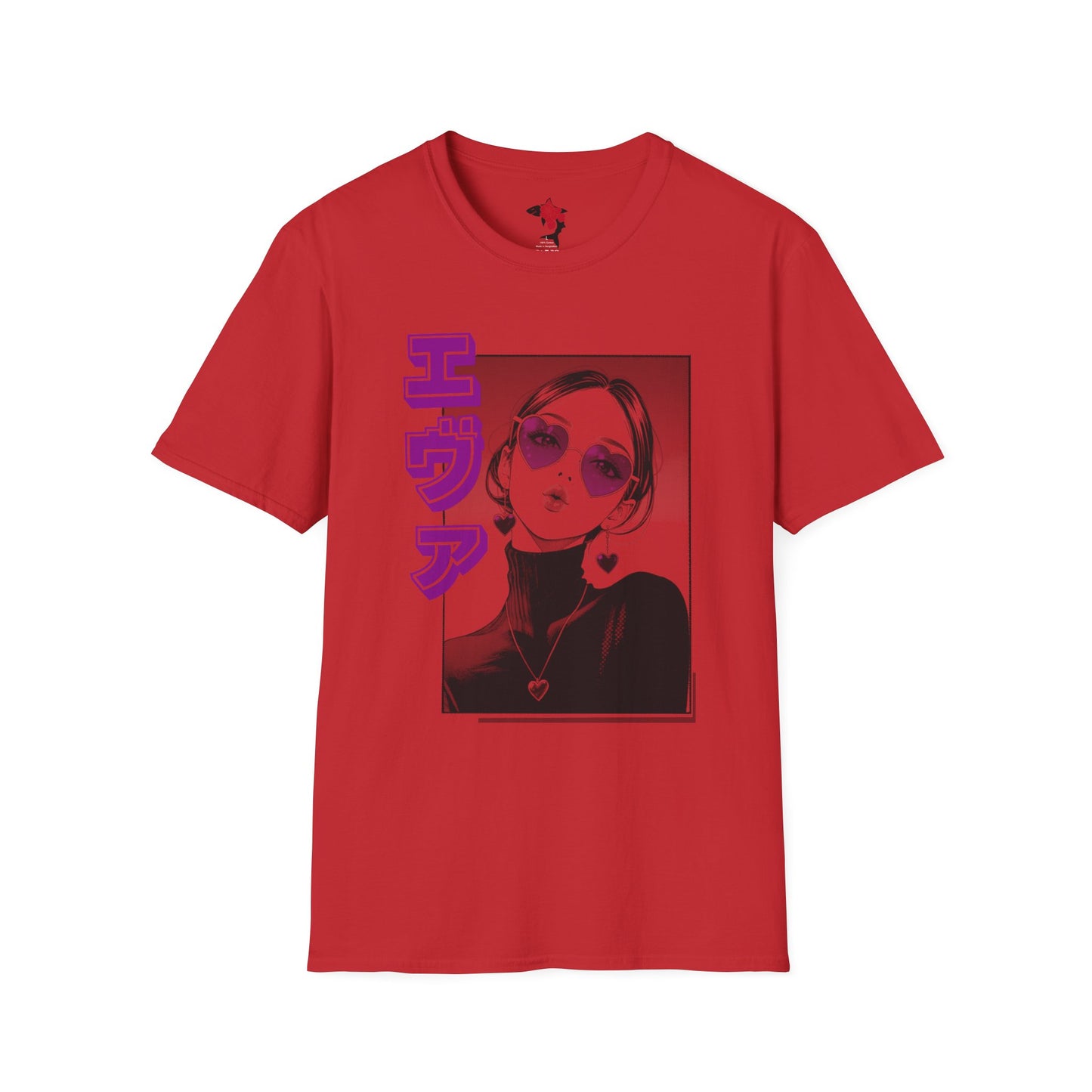 Saku Same - Eva - Anime Girl Portrait T-Shirt with Japanese Text Eva  (エヴァ) — Retro Cool Graphic Tee
