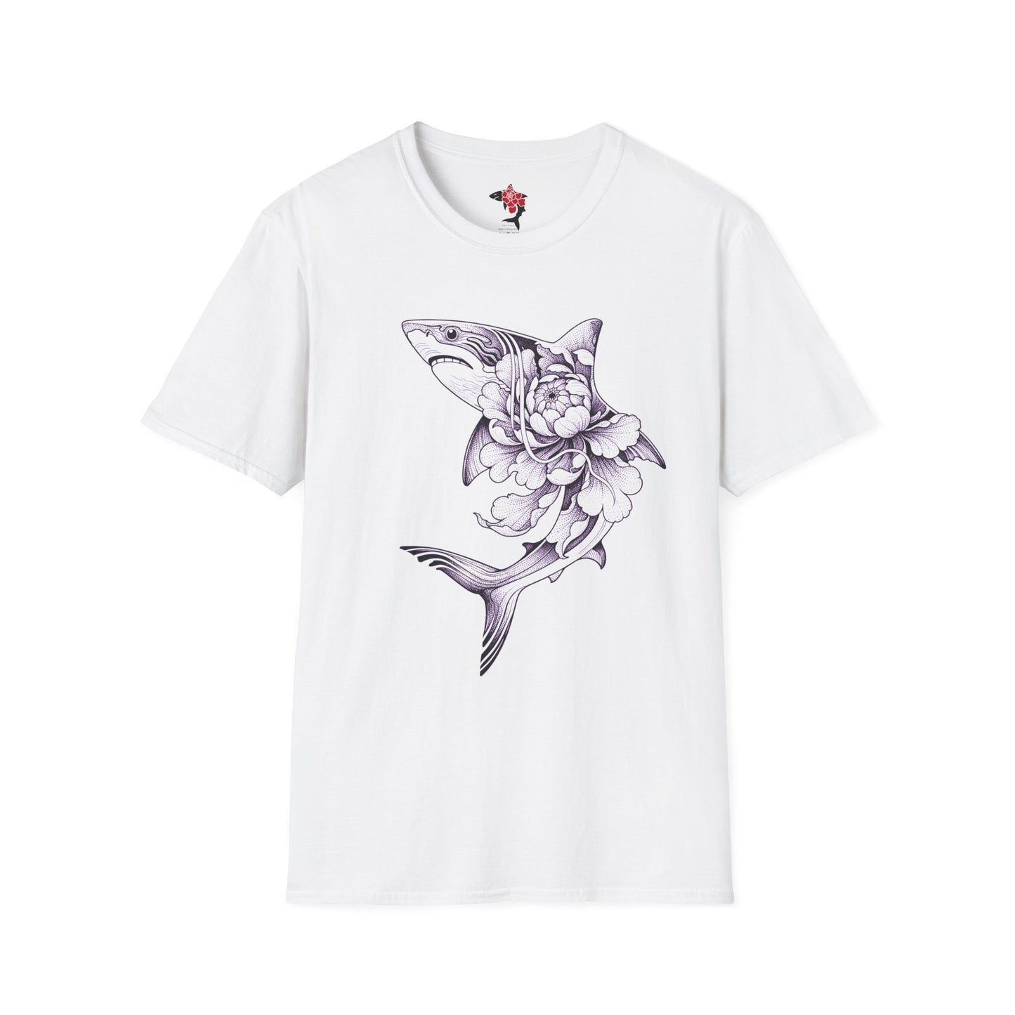 Saku Same - Blooming Shark T-Shirt — Artistic Peony Shark Graphic Tee