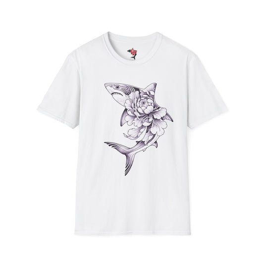 Saku Same - Blooming Shark T-Shirt — Artistic Peony Shark Graphic Tee