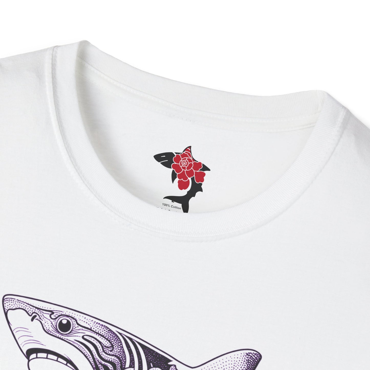 Saku Same - Blooming Shark T-Shirt — Artistic Peony Shark Graphic Tee