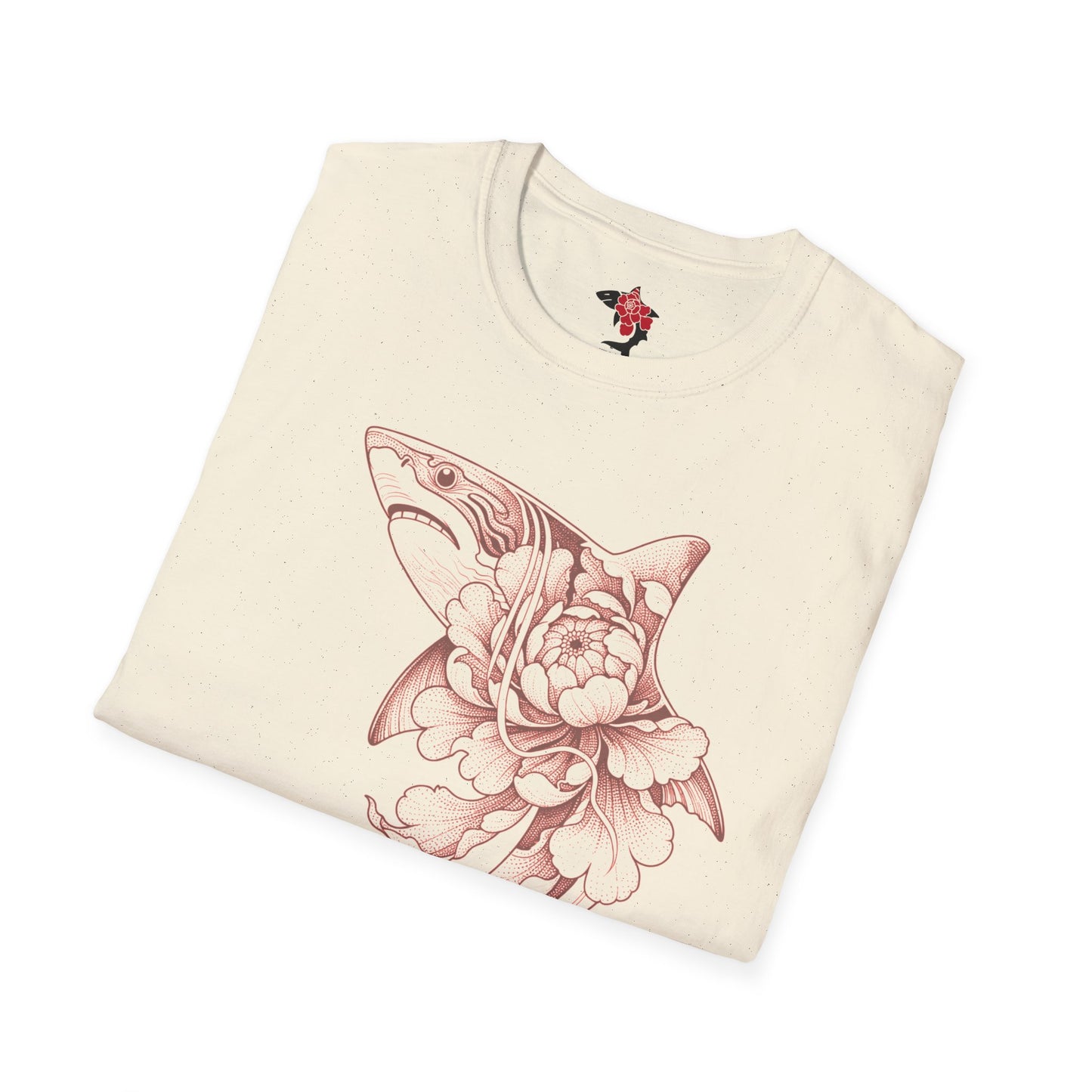 Saku Same - Blooming  Shark T-Shirt - Rose Tattoo Style Graphic Tee
