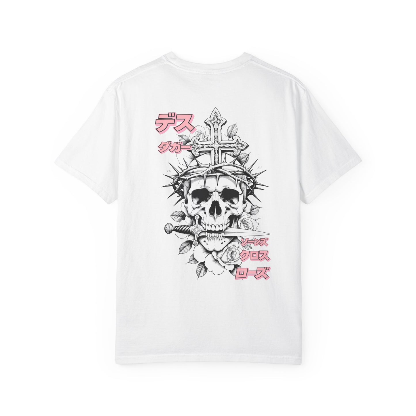 Saku Same - Skull Cross & Rose graphic T-shirt | Japanese text streetwear