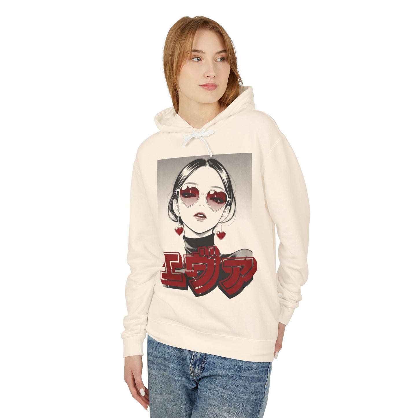Sake Same -EVA -Anime Girl Heart Sunglasses Hoodie Retro Japanese Text Graphic Sweatshirt