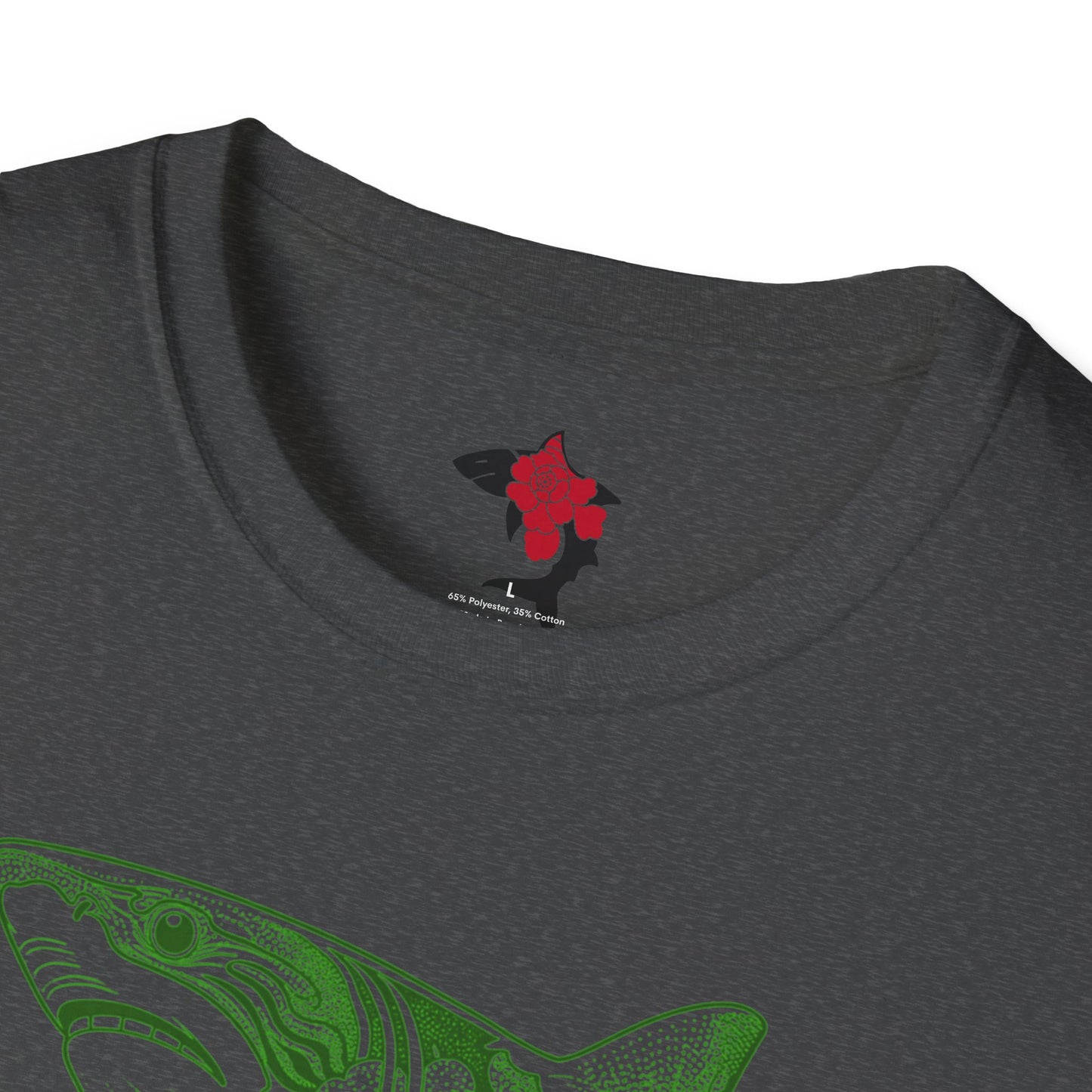 Saku Same - Blooming Shark T-Shirt — Green Peony Shark Graphic Tee