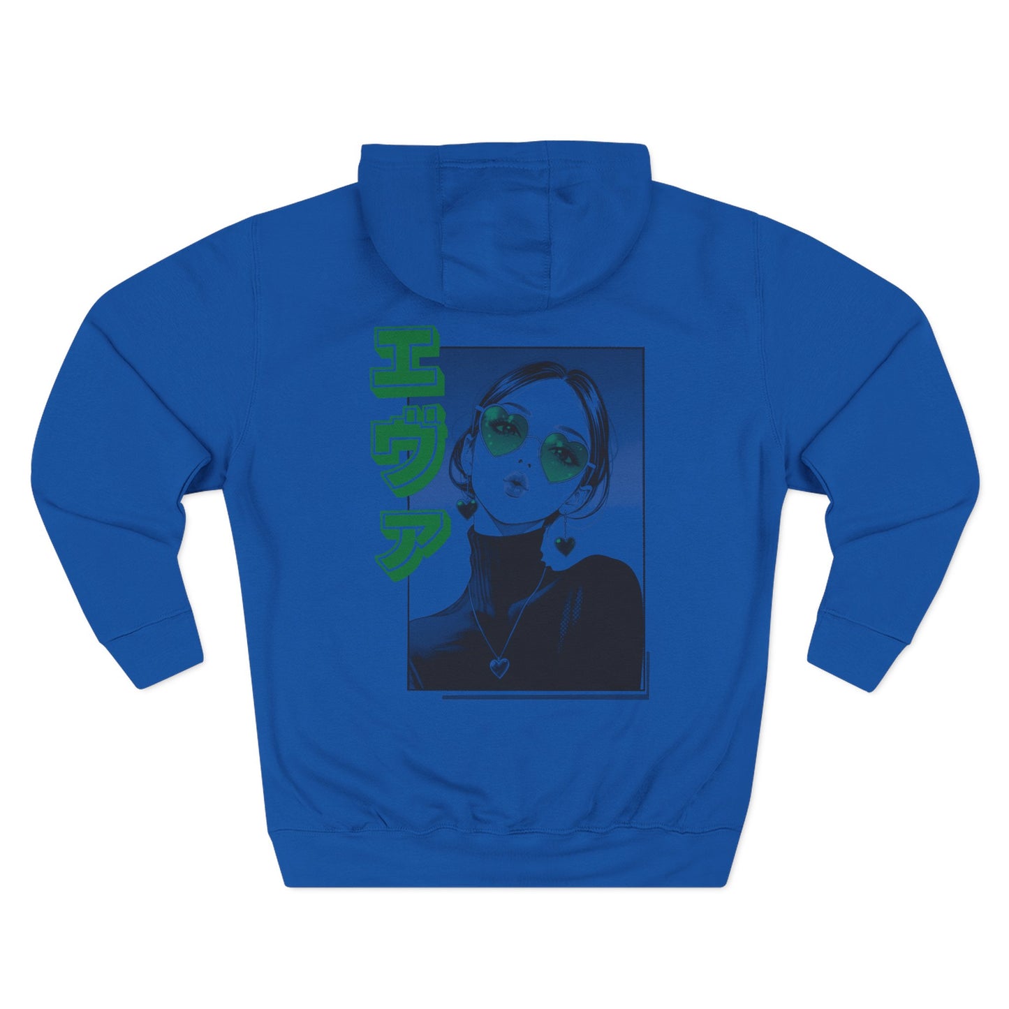 Saku Same - Eva - Anime Girl Graphic Hoodie with Japanese Text - Minimal Front Rose, Back Panel Art