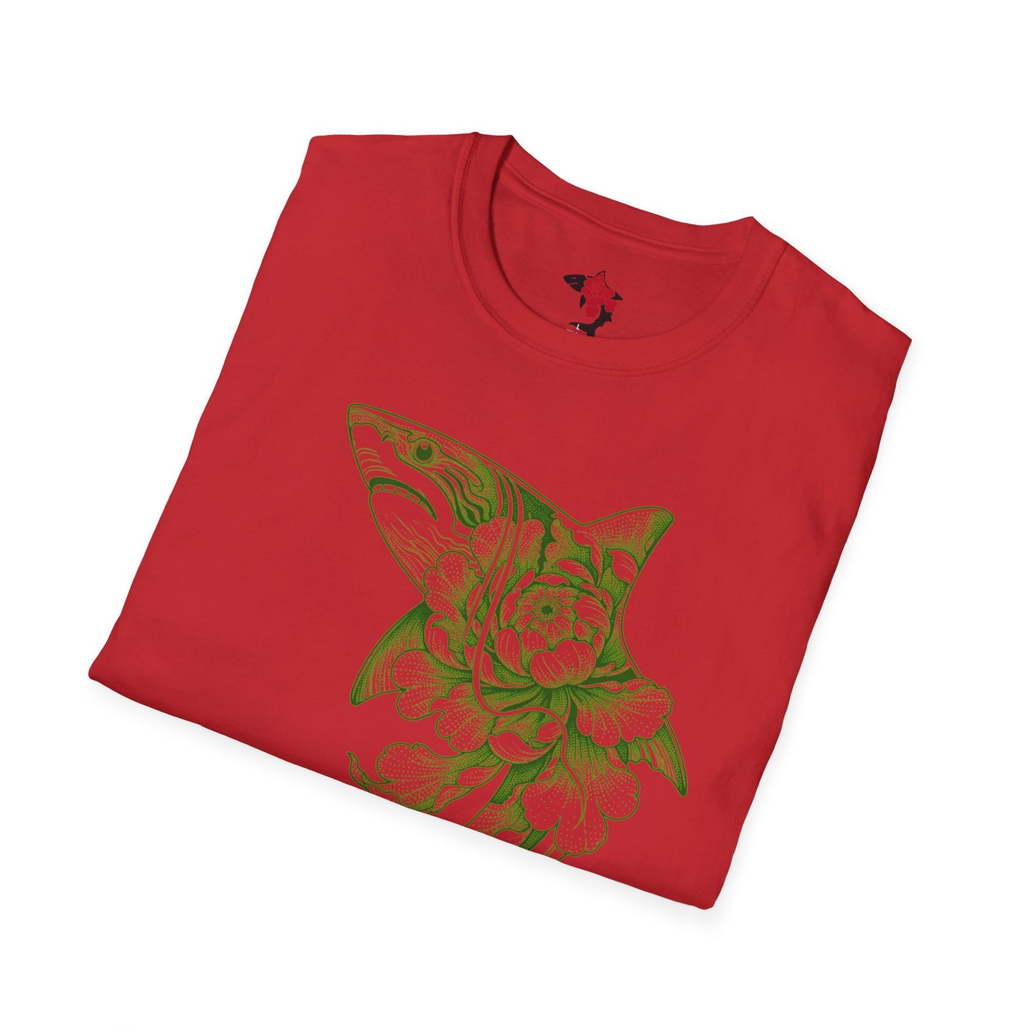 Saku Same - Blooming Shark T-Shirt — Green Peony Shark Graphic Tee