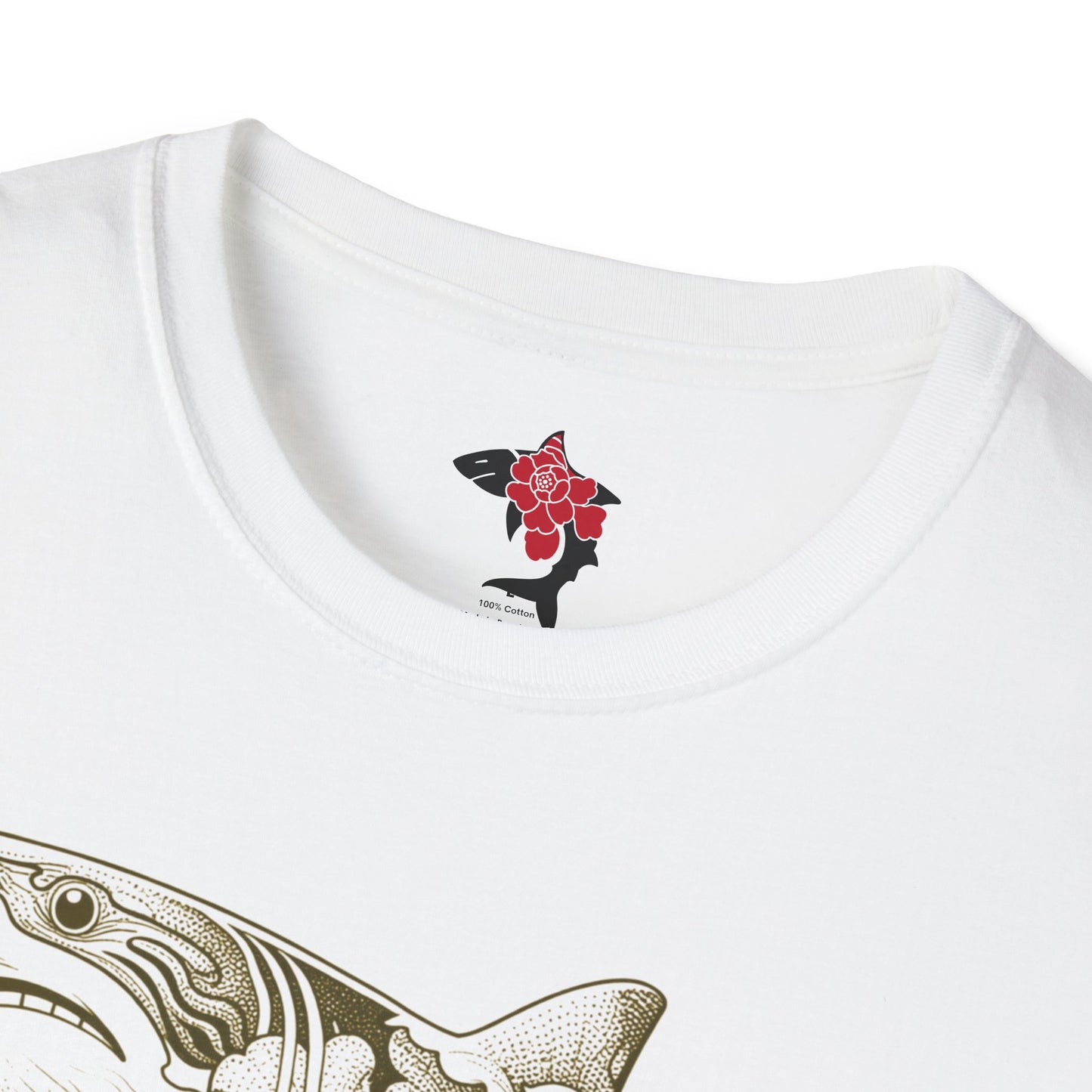 Saku Same - Blooming  Shark Graphic T-Shirt - Japanese Peony Tattoo Style