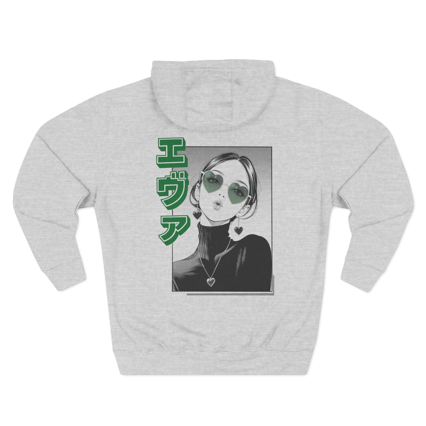 Saku Same - Eva - Anime Girl Graphic Hoodie with Japanese Text - Minimal Front Rose, Back Panel Art