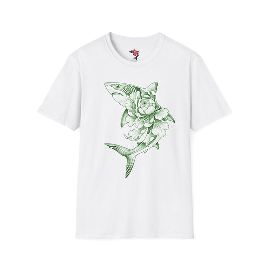 Saku Same - Blooming Shark T-Shirt — Green Peony Shark Graphic Tee